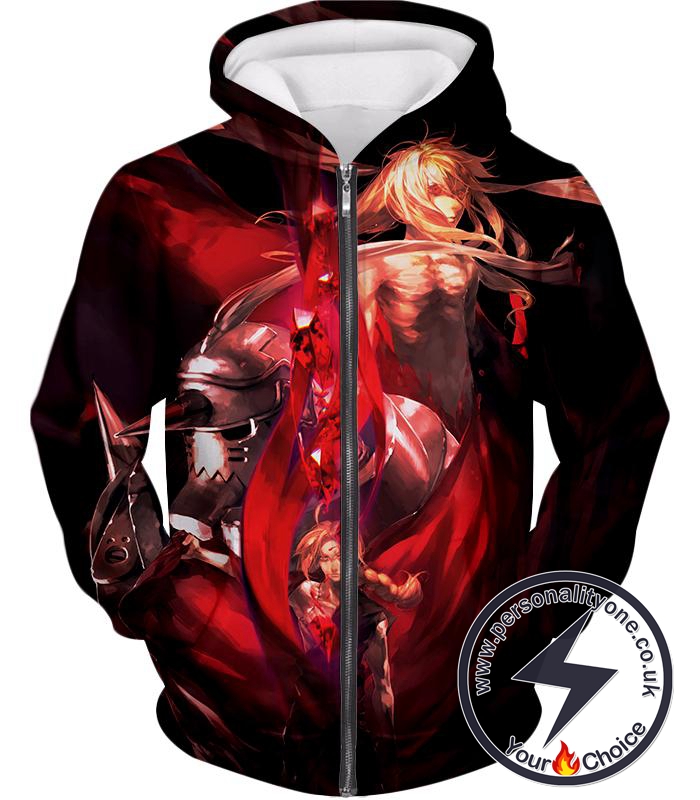 Fullmetal Alchemist Fighting for Life Brothers Edward x Alphonse Elrich Amazing Anime Promo Zip Up Hoodie